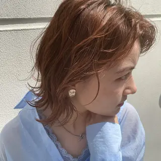 ショート カラー ブリーチなしで透け感 暖色カラーボブaoiのヘアスタイル