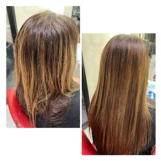 ロング エイジングケア、白髪 ぼかしヒキマカイトのヘアスタイル