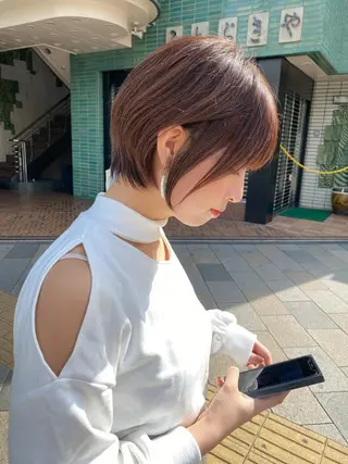 ショート カラー ボブ×縮毛矯正× 髪質改善/三ツ木一生のヘアスタイル