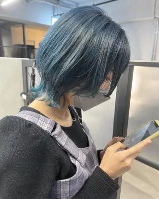 ミディアム ブリーチ/ウルフ ハッシュカット/石山のヘアスタイル