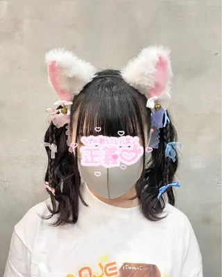 セミロング ヘアアレンジ 【ピンク/韓国ヘア/ ヘアセット】亜海のヘアスタイル