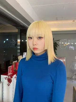 ミディアム カラー 🌼金髪ボブ/ハイト ーン特化 もえぴ🌼のヘアスタイル