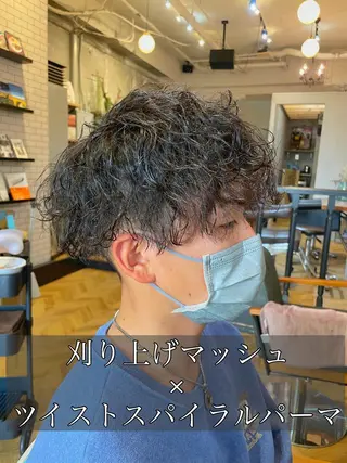 ミディアム パーマ メンズ エクステ指名No.1 【店長】橘田のヘアスタイル
