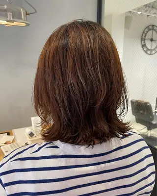 ミディアム 暖色カラー🍊 ボブ🌿顔周りcutのヘアスタイル