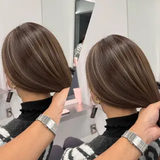 ミディアム カラー R/🤎 パーマ＆ブリーチ🔥のヘアスタイル