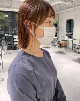 ミディアム 美髪矯正/艶カラー ボブ/栄/鐘ヶ江純也のヘアスタイル