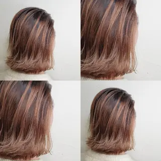 ミディアム ツヤ髪✨縮毛矯正 ハイトーンカラーのヘアスタイル