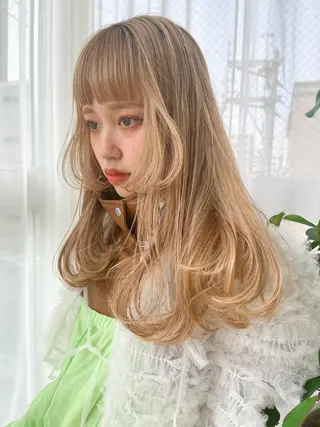 ロング カラー パーマ ヘアアレンジ メンズ ハイトーン/顔まわり Nina💒のヘアスタイル