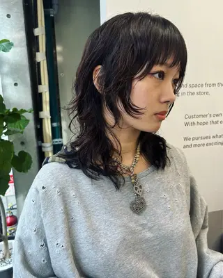 ミディアム パーマ ハッシュカット カシマハヤトのヘアスタイル