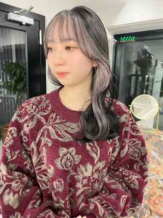 セミロング 切りっぱなしボブイヤ リングカラー清水隆央のヘアスタイル