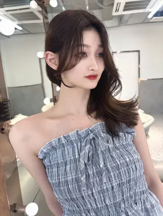 ミディアム rina／ベージュ ワンホン/韓国ヘアのヘアスタイル