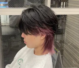 カラー パーマ ヘアアレンジ メンズ メンズウルフ🐺♡ ピンク♡ヘアメ🎀のヘアスタイル