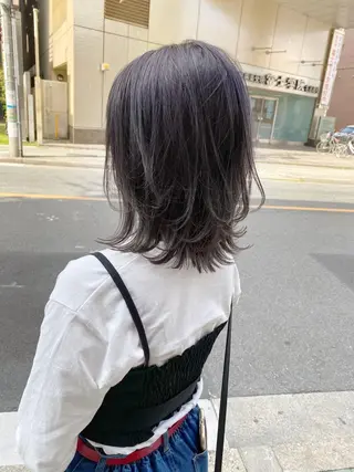 ミディアム ブリーチなしダブル カラー縮毛矯正 下野のヘアスタイル