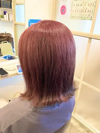 ミディアム カラー ブリーチ毛縮毛矯正 長谷川のヘアスタイル