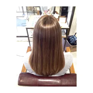 ミディアム セミロング ロング カラー パーマ アオガミ （前髪顔周りカット）のヘアスタイル