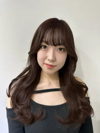 ロング カラー レイヤー 顔周り グレージュ/添田晃基のヘアスタイル