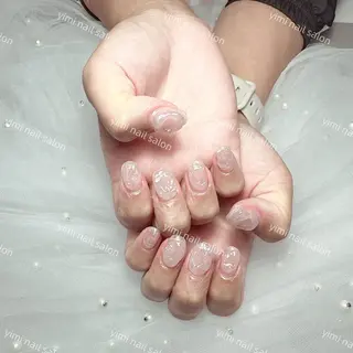 ネイル Shineジェル& チップ長さだしのネイルデザイン