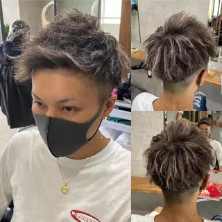 ショート カラー メンズ R/🤎 パーマ&ブリーチ🔥のヘアスタイル