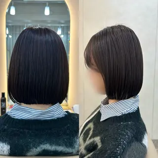 ショート カラー まとまるボブ/ 顔まわりレイヤーのヘアスタイル