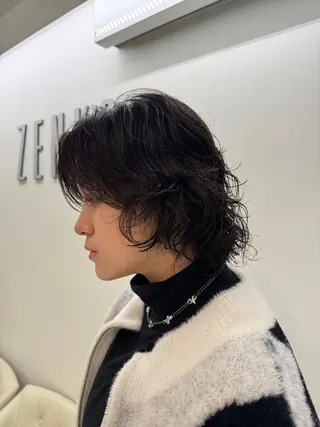 ミディアム パーマ コテ巻き風パーマ/ キミシマカイトのヘアスタイル