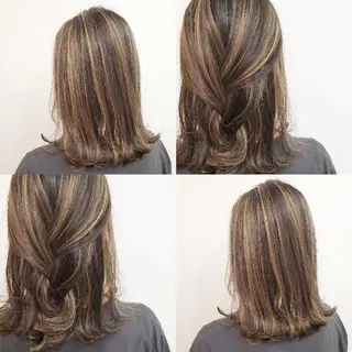 ミディアム ツヤ髪✨縮毛矯正 ハイトーンカラーのヘアスタイル