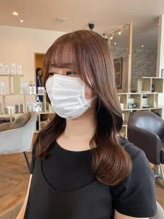 セミロング カラー 韓国ヘア顔周りカット 艶髪ベージュtamaのヘアスタイル