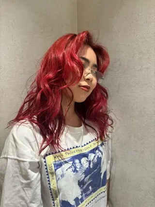 ミディアム カラー ayano🍒パーマ 暖色カラーのヘアスタイル