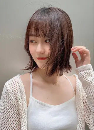 ミディアム カラー パーマ ヘアアレンジ 小野寺瑞希 /最小顔カットのヘアスタイル