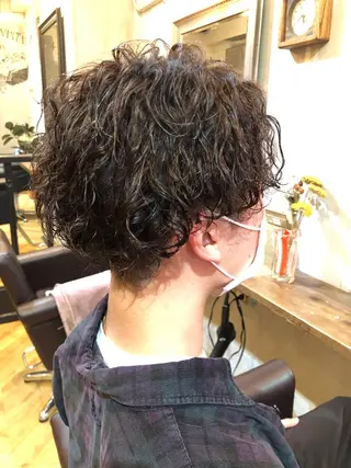 ミディアム パーマ メンズ エクステ指名No.1 【店長】橘田のヘアスタイル