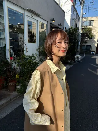 ミディアム カラー 似合わせカット レイヤーボブウルフのヘアスタイル