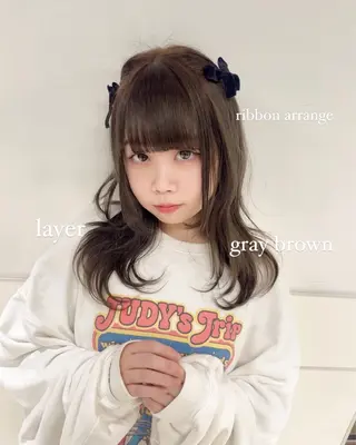 ミディアム カラー りおな/エクステ /ミルクティーカラーのヘアスタイル