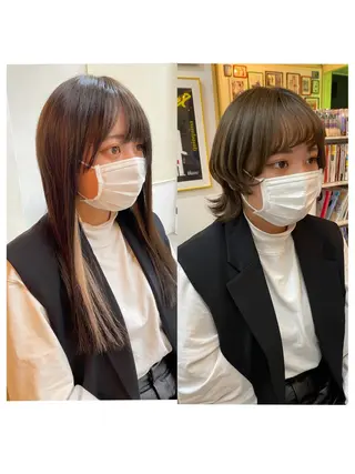 セミロング カラー レイヤーウルフ エクステ磯部のヘアスタイル