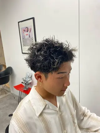 ショート パーマ メンズ 波巻きスパイラル🌀 新潟/万代/山下優のヘアスタイル