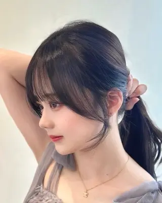 ミディアム カラー ヘアアレンジ 顔周りcut/ 艶ワンカラー♥ちさきのヘアスタイル