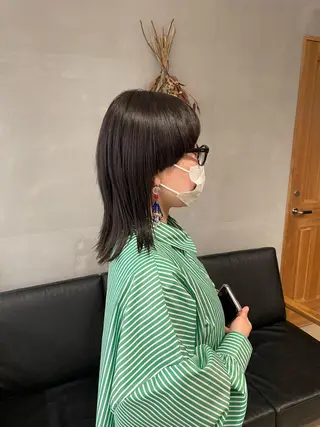 ミディアム 暖色カラー🍊 ボブ🌿顔周りcutのヘアスタイル