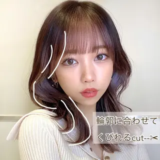 ミディアム カラー パーマ ヘアアレンジ 小野寺瑞希 /最小顔カットのヘアスタイル