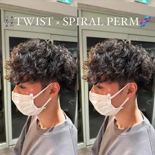 ミディアム パーマ メンズ 艶髪カラー/透明感 美髪/白髪/ﾑﾅｶﾀのヘアスタイル