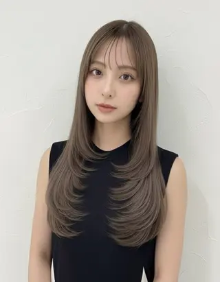 ロング カラー 赤み消し韓国ヘア レイヤー縮毛🤍渡邉のヘアスタイル