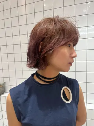 ショート カラー パーマ ボブパーマ/パーマ ウルフパーマのヘアスタイル