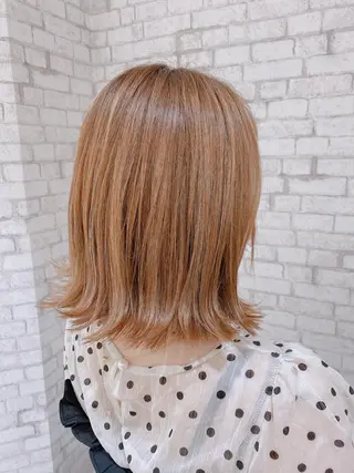 ミディアム カラー ヘアアレンジ ブリーチなし艶カラー 東家のヘアスタイル