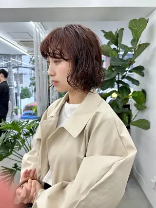 ショート カラー パーマ ボブ/レイヤー/ケア パーマ/リュウタのヘアスタイル