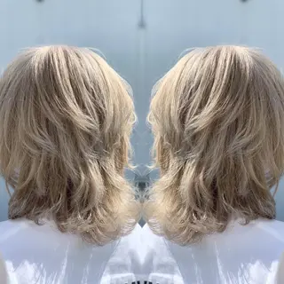 ミディアム カラー ヘアアレンジ 髪質改善×ハイトーン 中田啄也のヘアスタイル