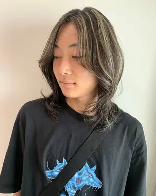 ミディアム カラー パーマ メンズ [渋谷ブリーチ] 玲弥のヘアスタイル