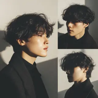 ミディアム パーマ メンズ サロンドミルク 原宿のヘアスタイル