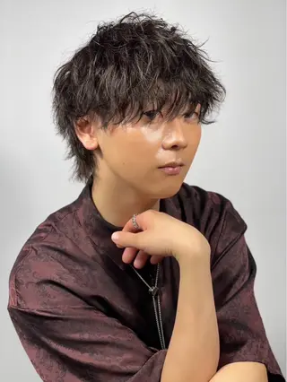 ミディアム パーマ ヘアアレンジ メンズ プレミアムバーバー新宿店所属・⚡️メンズ特化⚡️ 倉林 隼大のヘアスタイル