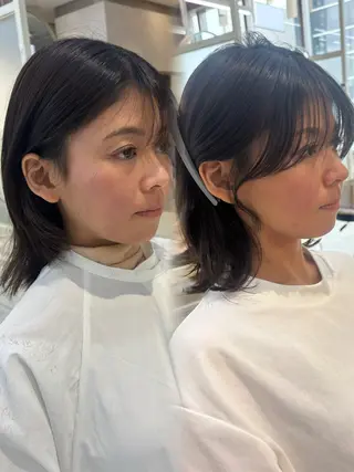 セミロング かなこ／レイヤー ／透明感カラーのヘアスタイル