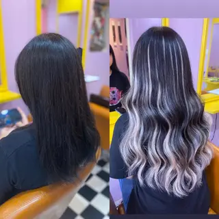 ロング カラー ヘアアレンジ チビ編み込みエクステ シールEXどぅ〜すのヘアスタイル