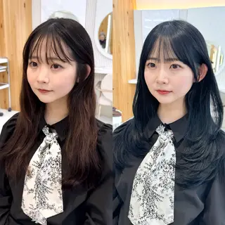 セミロング レイヤーカット/ 顔まわり/アオイのヘアスタイル