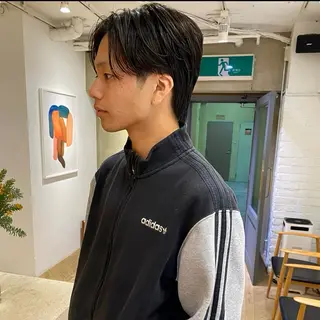 ミディアム パーマ メンズ センターパート 田形清流のヘアスタイル