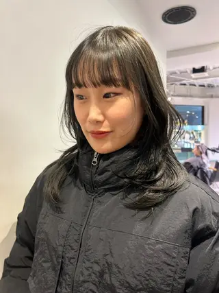 ミディアム カラー パーマ レイヤー/透明感/ ブリーチなし/わかなのヘアスタイル